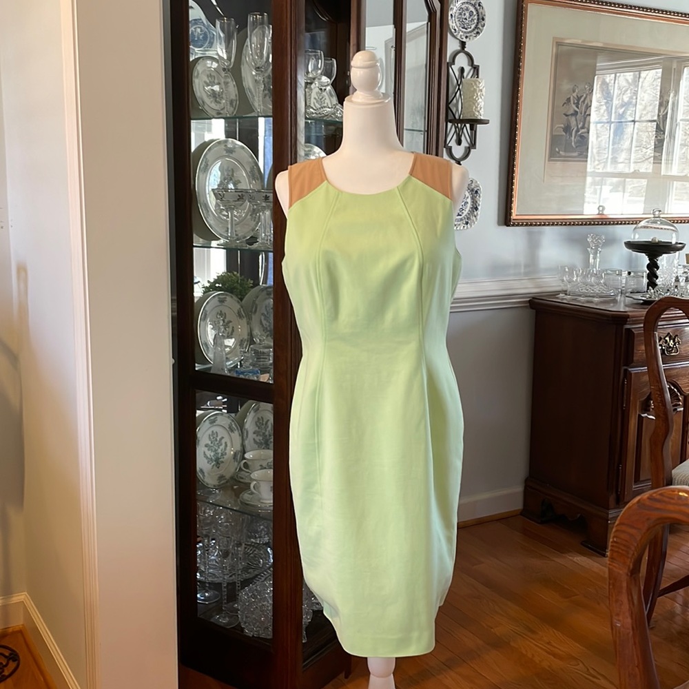 Worn once! Lovely Antonio Melani Size 12 sheath dress in spring green & tan.